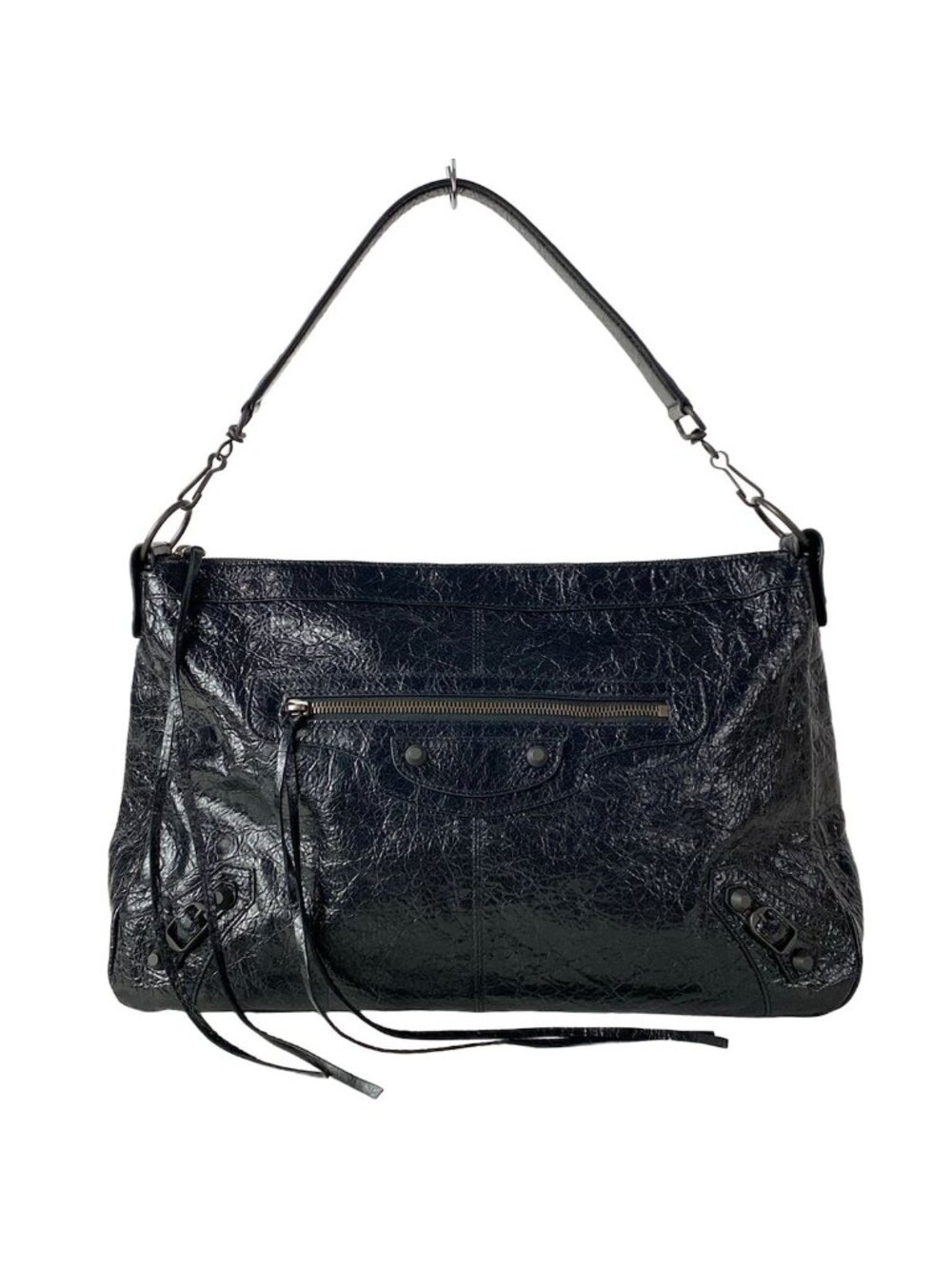 Balenciaga Shoulder Bag Buckle City Moto Medium Black Leather